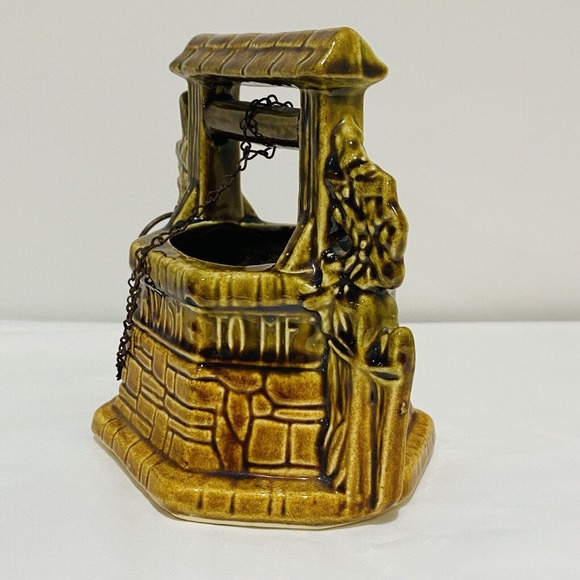 McCoy USA Art Pottery Wishing Well Small Planter Vase with Original Chain - Picture 2 of 9